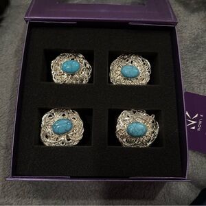 Nomi K Silver Plated Napkin Rings with Turquoise Accents